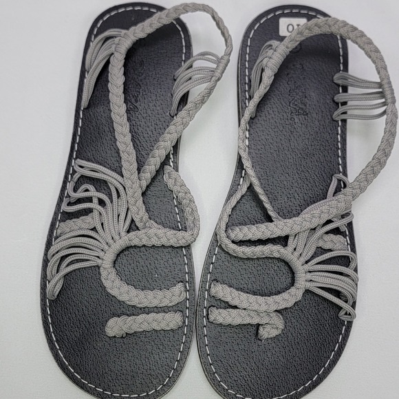 Plaka Palm Leaf Flat Women's Sandals In Urban Grey Size 10 New - Picture 4 of 5
